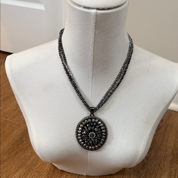 Chico's Jewelry - 3/$20 Chico's Statement Gunmetal Crystal Medallion Pendant Necklace Boho Goth